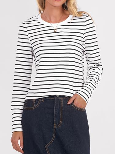 ANRABESS Long Sleeve Shirts for Women Crewneck Basic Tee Striped Tops 2025 Fall Casual Loose Fit T Shirts Fashion Outfits2