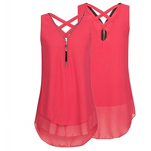 Fligatto - Chaleco de Gasa para Mujer, sin Mangas, Talla Grande, con Espalda Cruzada, Cremallera y Cuello en V, Camisetas