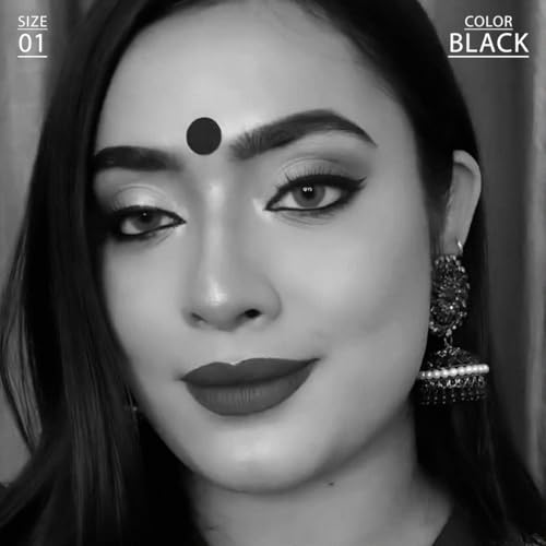 Image of PERPAA Premium Velvet Sticker Kumkum Bindi Box of 15 Flaps - Pottu for Women,Ladies, Girls (Size 01, Diameter 14mm, Black)