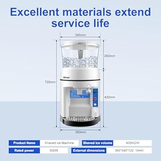 400W Commercial Shaved Ice Machine with Safety Switch & Emergency Button, 1058lbs/ Hr Rotate Speed & Strong Power Tabletop Electric Ice Shaver Machine for Parties Events Snack Bar(12.6Qt)