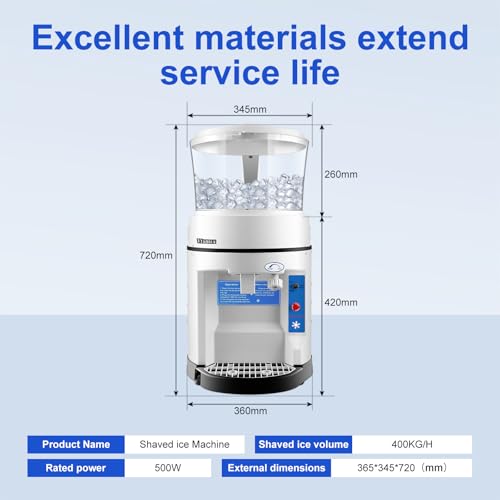 400W Commercial Shaved Ice Machine with Safety Switch & Emergency Button, 1058lbs/ Hr Rotate Speed & Strong Power Tabletop Electric Ice Shaver Machine for Parties Events Snack Bar(12.6Qt)
