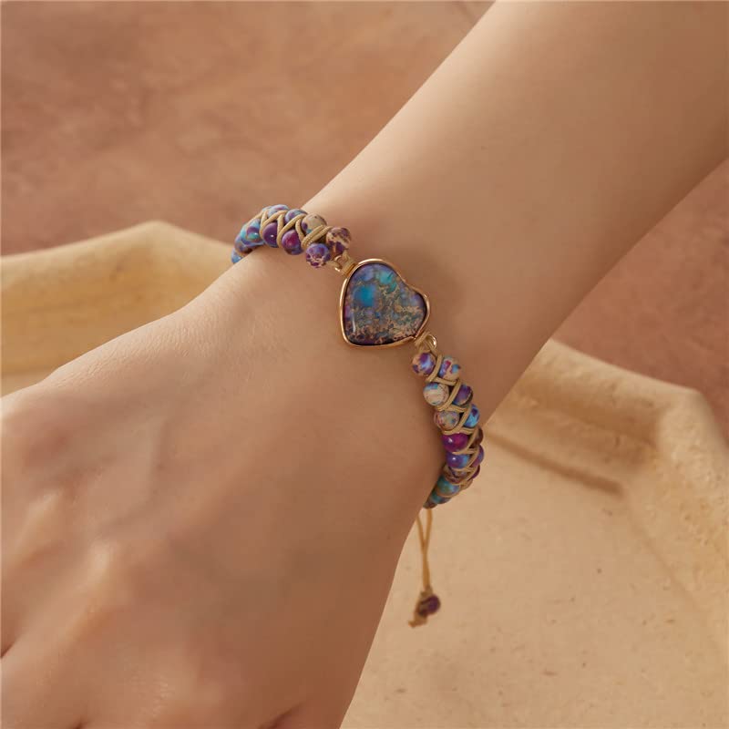 Image of To My Granddaughter Bracelet Jasper Heart Bracelet for Granddaughter form Grandma /Grandpa Love You Forever Bracelet Handmade Adjustable Double Winding Healing Energy Stone Braided Bracelet Jewelry Gift