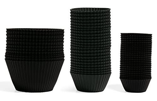 The Silicone Kitchen Reusable Silicone Baking Cups - Matte Black Bundle, Non-Toxic, Bpa Free, Dishwasher Safe (24 Regular, 12 Jumbo, 24 Mini)) #TOP12