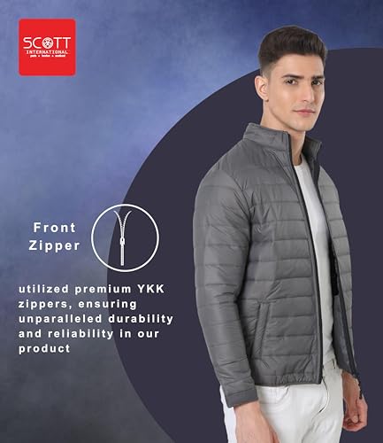 Image of Scott International Winter Jacket for Men Bomber Jacket Mens Nylon Quilted standard length Puffer Jacket Full Sleeve Mens Jacket Monsoon Jackets for Men