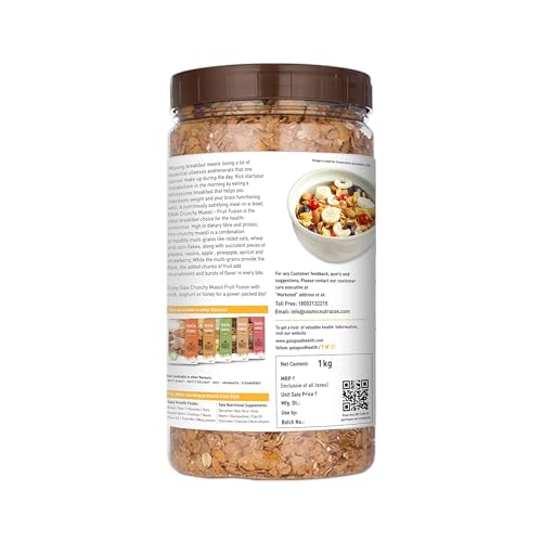 Image of Gaia Crunchy Muesli - Fruit Fusion, 1kg | High-Fiber, Multigrain Breakfast Cereal | Enriched with Real Dried Fruits | Source of Protein, Iron & Antioxidants | Ideal for Weight Watchers & Healthy Lifestyle