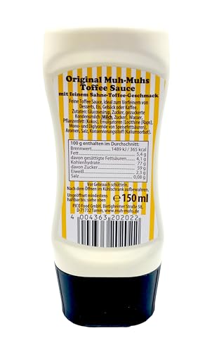 Original Muh‑Muhs Toffee Sauce 150ml im 7er Vorratspack – Feiner Sahne-Toffee Geschmack in praktischer Kopfstandflasche – Zum Verfeinern von Desserts, Eis, Gebäck oder Kaffee (7 x 150ml)