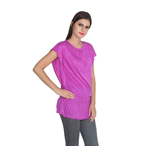 Image of Teemoods Women's Short Sleeve Blouson Top - Round Neck, Elastic Waist, Loose Fit Viscose Summer Top for Women