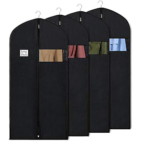 Syeeiex Dress Bag Garment Bag Suit Bags 60Inch Clothes Covers with Transparent Window Non-Woven Coat Bags for Wardrobe and Travel Dustproof, 4 Pack Cover