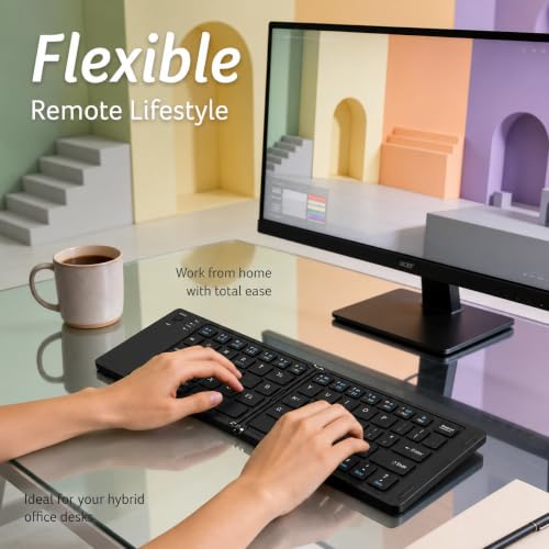 Image of Tobo MiniFold Foldable Bluetooth Keyboard, Ultra Portable 66-Key Wireless Keyboard, Bluetooth 5.0, Rechargeable Battery, Type-C Charging, 150mAh Battery, for Windows, Android,Laptops TD-B028B