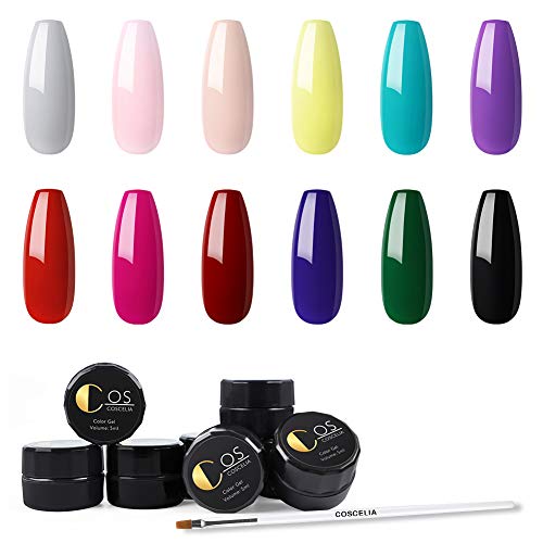 Coscelia UV Gel Nail Polish Set 12 Colors Soak Off Gel Polish with Nail Art Brush Popular Fall Solid Colors Collection for Nail Art Design