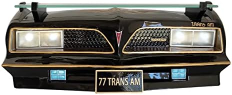 SUNBELTGIFTS 1977 SE Pontiac Trans AM Floating Shelf, Black and Gold, Working LED Headlights 3 AA Batteries,19.0 x 7.1 x 7.2 inches, 7.5 pounds, Tempered Glass Shelf, Recessed Brackets.