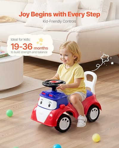 Image of VEVOR Ride On Toddler Push Car, Push Car for Toddler 19 to 36 Months, Kids Ride On Toy with Music & Under-seat Storage, 55 lbs Load Capacity, Foot-to-Floor Walker for Toddlers Boys Girls, Red