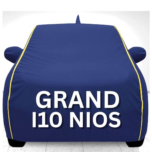 Image of 100% Waterproof Car Cover for Grand i10 UV Protection, Dustproof, Windproof | Custom Fit with Mirror Pockets, Belt & Buckle | All Weather Outdoor Body Cover(Blue)