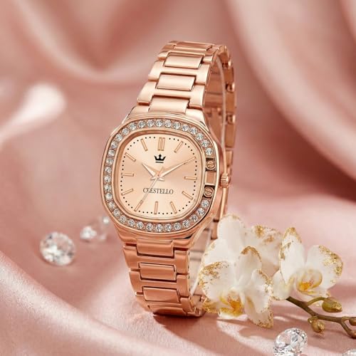 Image of CRESTELLO Brown /Rose Gold /Silver Plated Bracelet Analog Wrist Watch for Women (Brown /Rose Gold /Silver Dial) | 1 Year Warranty* | CR-JWL362-PT