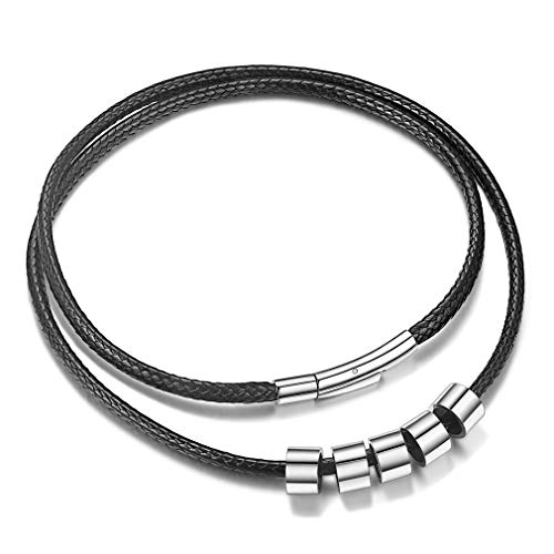 FaithHeart Braided Leather 2MM/3MM Necklace Cord for Men with Stainless Steel Snap Clasp, Waterproof Woven Wax Rope Chain for Pendant with Delicate Gift Box Length 20 Inches 10. With 5 Beads