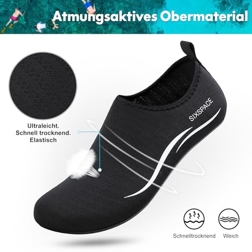 Detail der griffigen Gummisohle der Sixspace Schwimmschuhe auf Steinboden. - Detailansicht von Top Sixspace Badeschuhe...