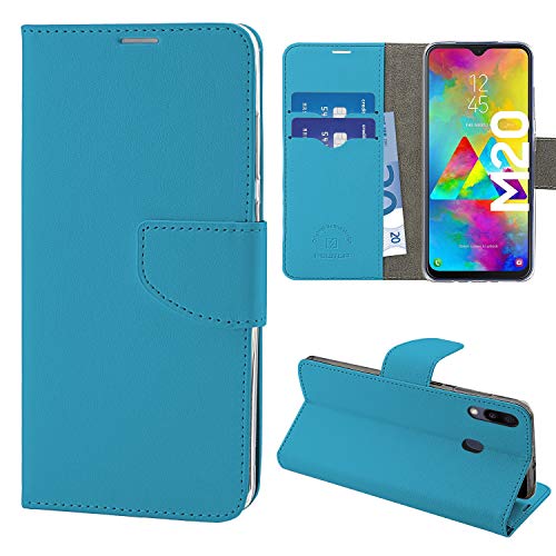 Newtop Cover Compatibile per Samsung Galaxy M20, HQ Lateral Custodia Libro Flip Magnetica Portafoglio Simil Pelle Stand (Azzurro)