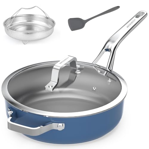 10-in-1 Blue Ceramic Nonstick Deep Saute Pan Set With Steamer