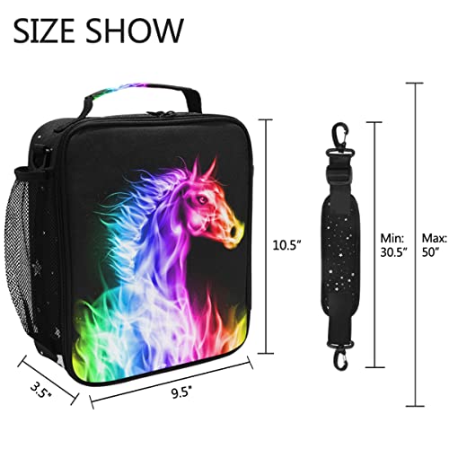 Colorful Horse Unicorn Lunch Bag With Adjustable Shoulder Strap Fire Cartoon Animals Insulated Lunch Bags Box Cooler Thermal Reusable Lunch Tote Bag For Women Men #TOP4
