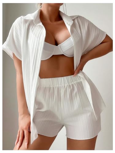 SHENHE Women's Two Piece Swim Cover Up Set Open Front Kimono and Shorts Set Beach Outfits4