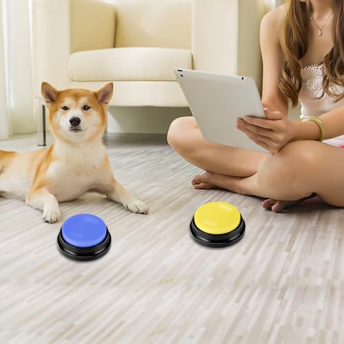 Gowkeey Hundetasten Tiandirenhe Buzzer mit Aufnahmefunktion Answer Buzzers Aufnahmegerät Kinder 4 farbigen Buzzer mit Sound, Buzzers Aufnahmefähige Tasten für Hund Interaktion