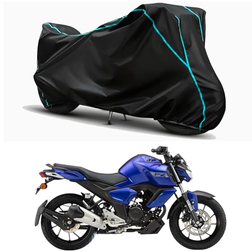 Image of Waterproof Bike Body Cover Compatible for | Yamaha FZ-FI V3 | Taffeta Fabric, Sky Piping Design, Bottom Elastic Fit | Dustproof, Sun UV & Rain Protection for All Weather.