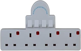 Abacus Range 4 Way Multi Plug Main Adapter with Individual Neon Switch Power Strip | 4 Way Socket Extension Main Adapter | 4 Outlet UK Mains Plug Electrical Power Extension Adapter, White