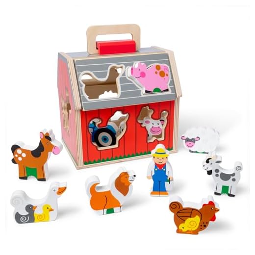 Melissa & Doug Take-Along Wooden Toy Barn, 11-Pc Portable Toddler Playset with Farm Animals & Pop-Up Roof, Preschool Learning Toys for Girls & Boys 2+