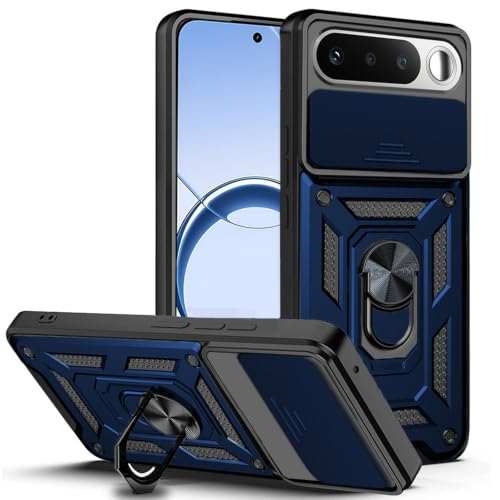 Image of AESTMO Tough Armor Realme 16 5G Bumper Back Case Cover | Ring Holder & Sliding Camera Shield Cover | 360 Degree Protection Back Case Cover for Realme 16 5G (Blue)