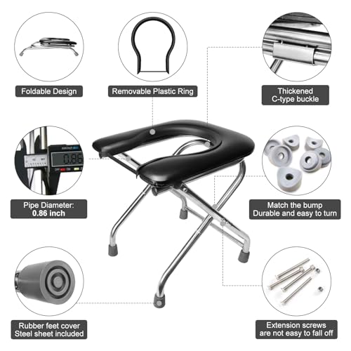 BLIKA U-shaped Portable Toilet for Camping, 350LBS Stainless Steel Foldable Camp Travel Toilet with Soft Seat for Adults, Portable Potty for Camping, RV Travel, Road Trip - Thumbnail 7