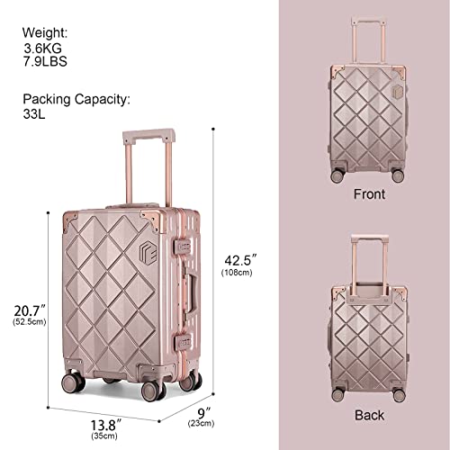 Somago Carry On Luggage With Spinner Wheels 20In Lightweight Suitcase Built In Tsa Aluminum Frame Pc Hardside Rolling Suitcases Travel Case (Rose Gold) #TOP1