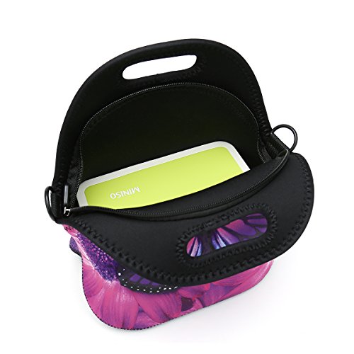 Insulated Neoprene Lunch Bag Removable Shoulder Strap Reusable Thermal Thick Lunch Tote Bags For Women,Teens,Girls,Kids,Baby,Adults-Lunch Boxes For Outdoors,Work,Office,School (Purple Butterfly) #TOP5