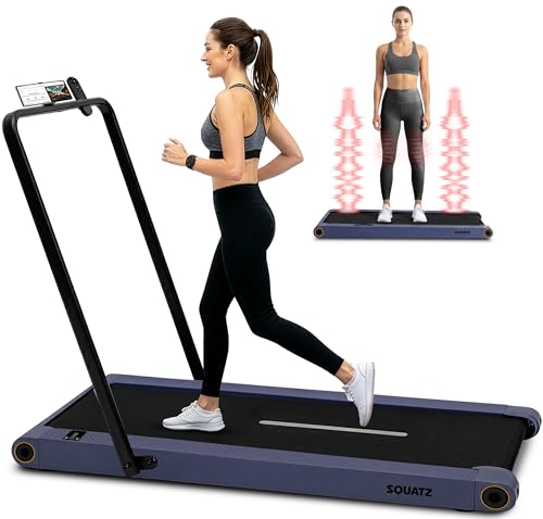 Image of Squatz 2‑in‑1 Walking Pad Treadmill with Handlebar & Vibration Plates - Compact Walking Pad with LED Display, Device Holder, Quiet 1.0HP Motor & Remote for Home or Office Fitness