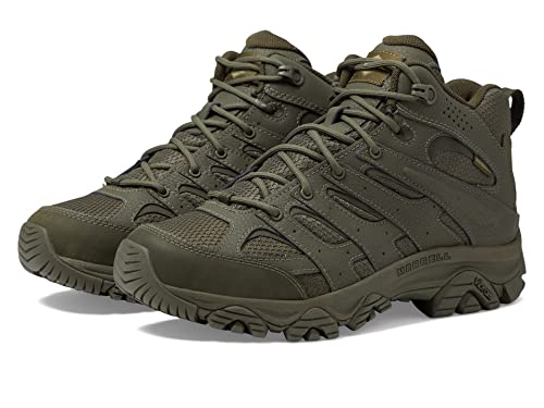 Merrell Men's Moab 3 Tactical Mid Waterproof Boots, Coated Leather & Mesh Upper Combat Hiking Work Shoes Military