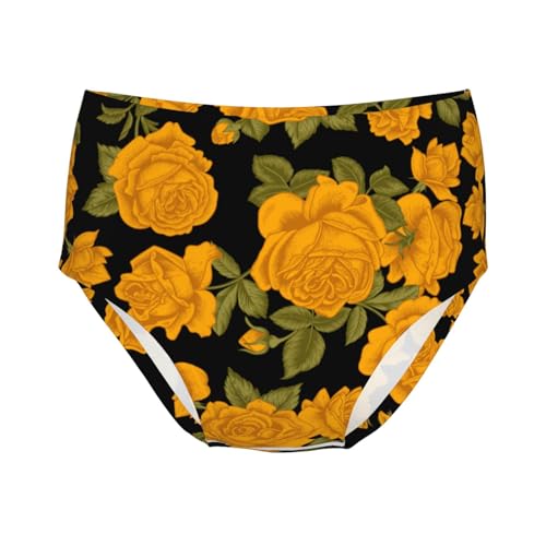 Vintage Flowers Yellow Roses Girls' Underwear Soft Cotton Little Girls Panties Comfort Briefs