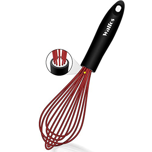 Walfos Silicone Whisk Stainless Steel Wire Whisk - Heat Resistant Kitchen Whisks for Non-stick Cookware Balloon Egg Beater Perfect for Blending Whisking Beating Frothing Stirring 105 Red