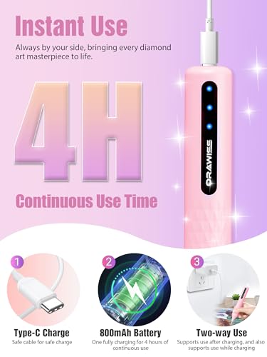 Image of Electric Diamond Painting Pen, Vacuum Diamond Art Pen Cordless | Rechargeable | Lightweight & Quiet | Metal Tips | Diamond Art Accessories & Tools for Adults | Gift for Gem Dimond Art Fans- Pink