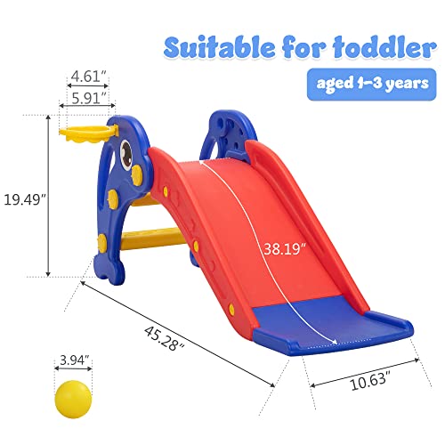 Toddler Slide Kid Freestanding Climber Slide, 3 In 1 Baby Slipping Slide Toy With Hoop And Ball, Indoor Outdoor Playground Playset For Age 1-3, Red #TOP5
