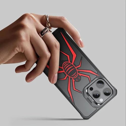 Coque iPhone 13 Pro araignée métal aluminium fine légère sans cadre rouge