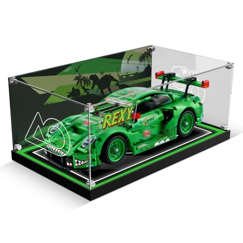 Image of Acrylic Display Case for Lego 42224 Porsche 911 GT3 R Rexy AO Racing Car, Dustproof Acrylic Showcase Box with with LED Lighting(Only Case - Model Not Included)