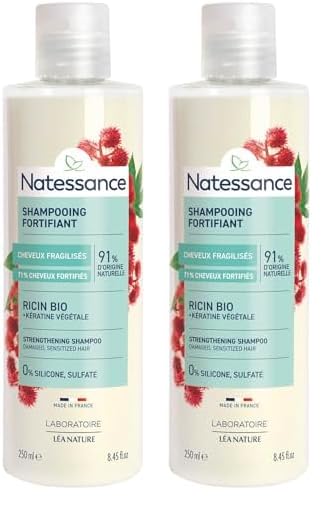 Natessance - Shampooing Réparateur Fortifiant - Ricin & Kératine Végétale - Flacon de 250 ml (Lot de 2)
