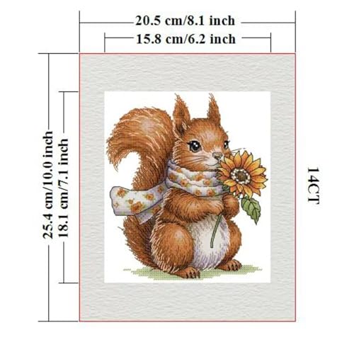 Image of CROSSDECOR Stamped Cross Stitch Kits Full Range of DIY Needlepoint for Adult Beginners Pattern, for Gift and Home Decor 14CT 2 Strands Squirrel,8.27x9.84 inch