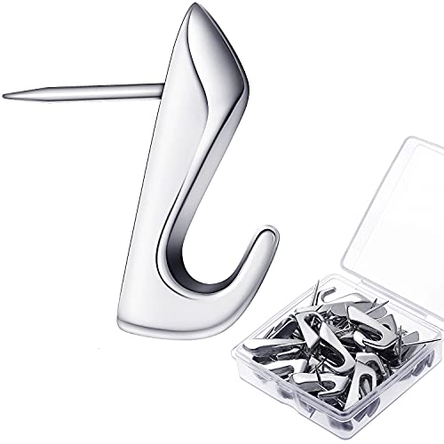 Image of Hotop 15 Pieces 20 Lbs Pin Hooks Push pin Hangers Metal Hooks Picture Hanging Nails for Home Office Wooden or Fabric Wall(Silver)