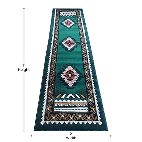 Southwest Native American Area Rug Runner Design Kingdom D 143 Hunter Green (2 Feet X 7 Feet) #TOP1