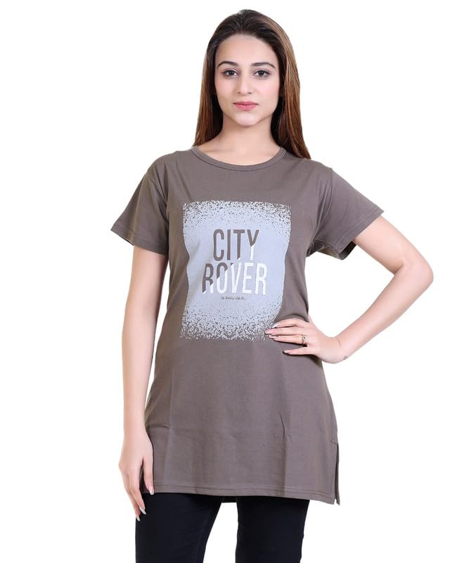 Women CottonRegular Fit T-Shirt/Long Night Wear Top for Women & Girls Soft & Cotton Nightwear Comfortable Lounge & Sleepwear Maroon T-Shirt StylishNight Top Grey (Size XL)