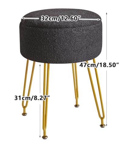 IBUYKE Teddy Velvet Storage Footrest Stool Ottoman, Makeup Vanity Stool Side Table with Removable Cover, Golden Steel Legs, Coffee Table Top Cover, Black WBD010B - Cosy Home Interiors IBUYKE Teddy Velvet Storage Footrest Stool Ottoman, Makeup Vanity Stool Side Table with Removable Cover, Golden Steel Legs, Coffee Table Top Cover, Black WBD010B - Image 3
