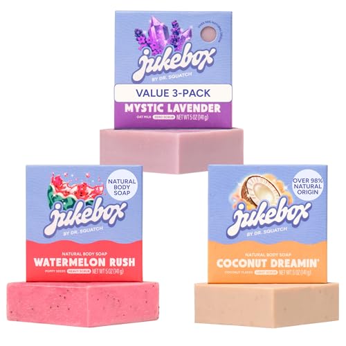JUKEBOX Natural Womens Bar Soap Creamy Lather Shower & Bath Soap Crafted Using Cold Process With Natural Oils Mystic Lavender + Watermelon Rush + Coconut Dreamin 5oz (3-Pack)