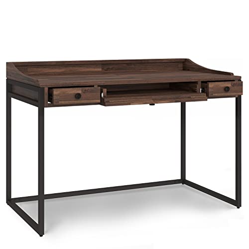 Image of SIMPLIHOME Ralston SOLID ACACIA WOOD Modern Industrial 48 Inch Wide Small Desk in Distressed Charcoal Brown, For the Office Desk, Writing Table, Workstation and Study Table