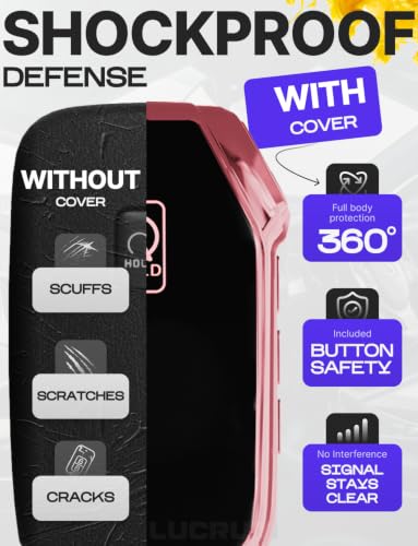 Image of Lucrum Key Fob Cover for Kia, TPU KeyFob Case & Leather Keychain | Fits NOT FLIP Sportage Soul Forte Telluride EV6 Niro K5 Stinger, 5 Buttons (2018-2025) - Pink and Black