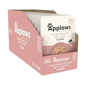 Applaws Premium Natural Wet Cat Food, Thunfischfilet mit Lachs in Gelee 70g Portionsbeutel (16x70g )